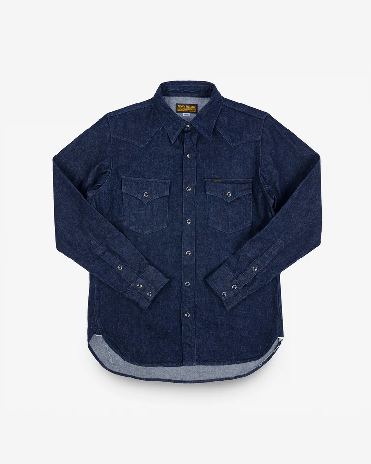 Iron Heart 12oz Selvedge Denim Western Shirt With Tonal Stitching - Indigo